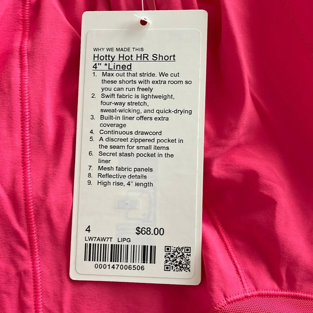 NWT Lululemon Hotty Hot High Rise Lined Short 4" Lipgloss Size 4 - Picture 5 of 10